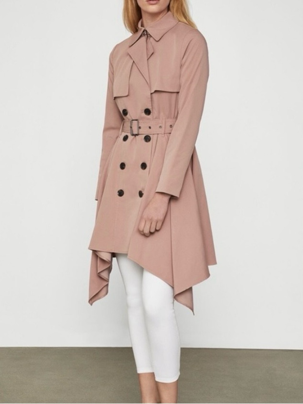 RARE! BOBGMAXAZRIA Brielle Asymmetrical Hem Trench Coat Size L Blush Pink - Picture 8 of 11